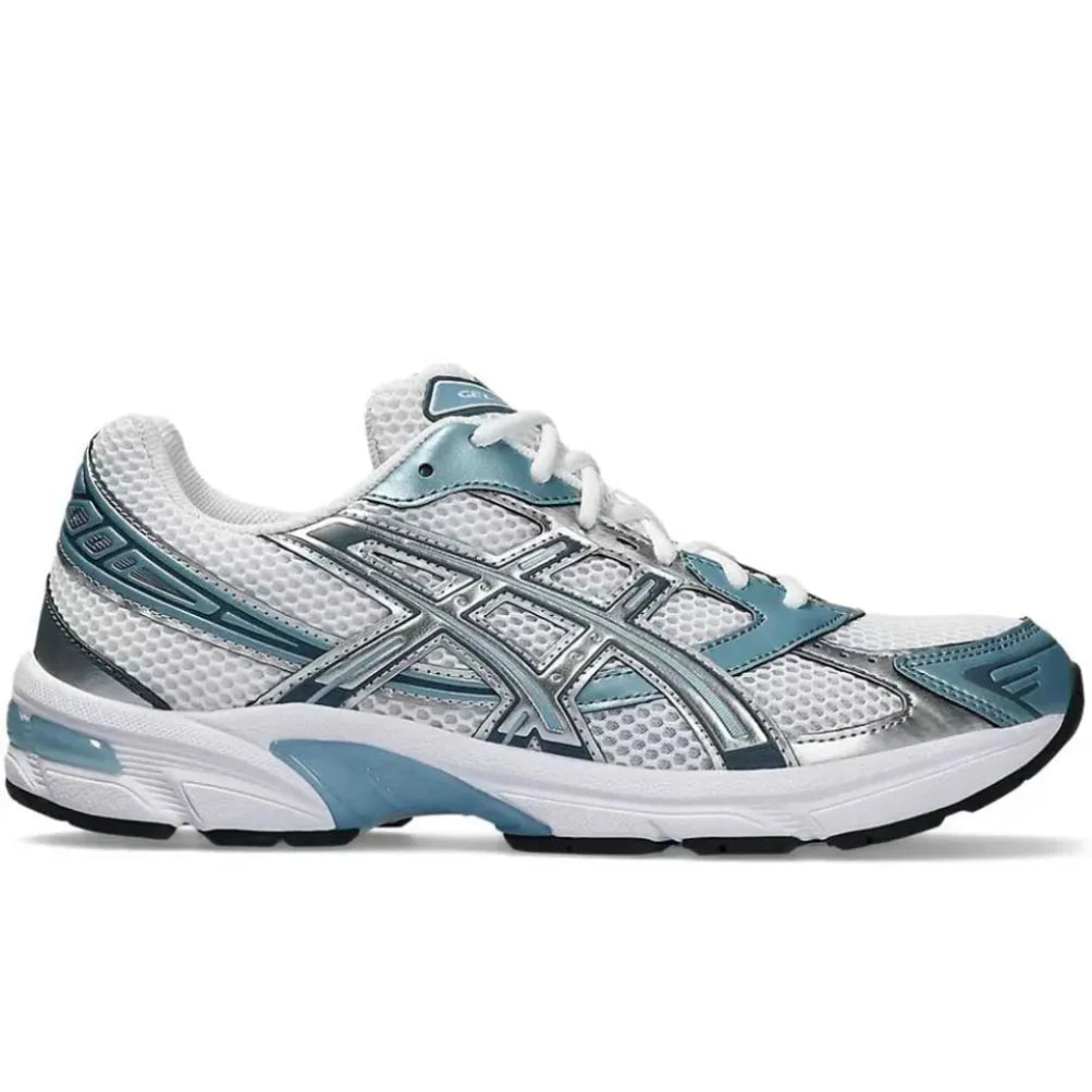 ASICS Gel-1130 Shark Skin white and blue side profile view