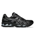 ASICS Gel-Kayano 14 Black Pure Silver side profile showing full-length silver GEL midsole and black upper