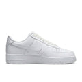 Nike Air Force 1 '07 Triple White sneaker side profile showing white leather upper and Swoosh