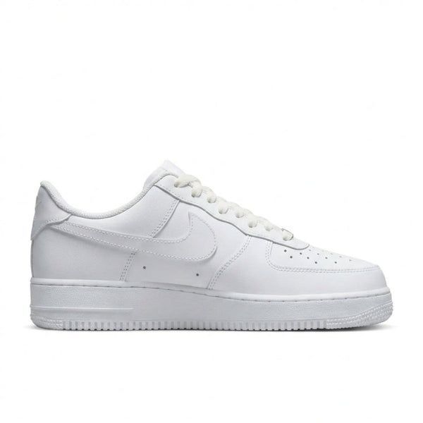 Nike Air Force 1 '07 Triple White sneaker side profile showing white leather upper and Swoosh